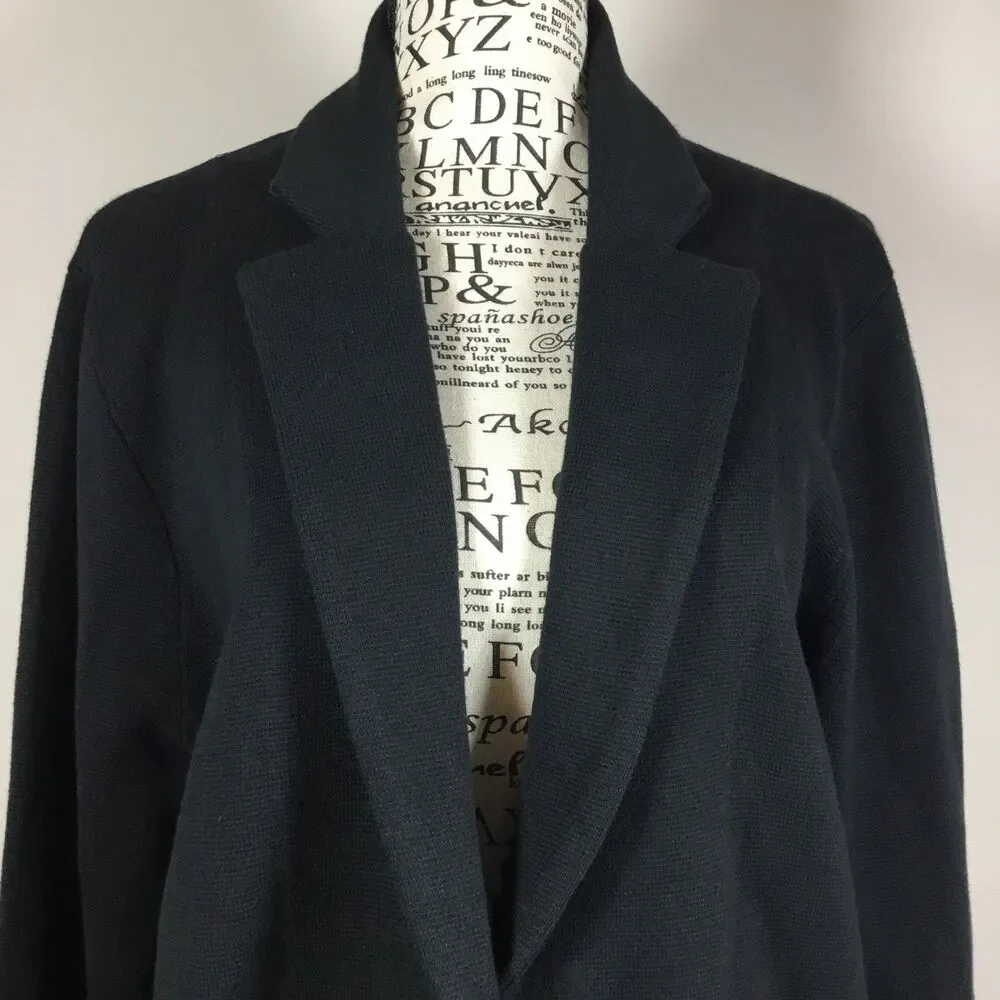 J Crew black cotton blazer cardigan pockets business casual closet staple XL